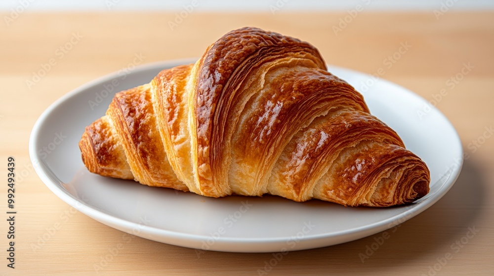 Golden Buttery Croissant on Plate Golden Buttery Croissant on Plate