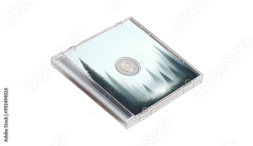 Clear plastic CD case with an empty disc holder, isolated on a neutral background, ideal for music albums, software storage, or multimedia packaging.