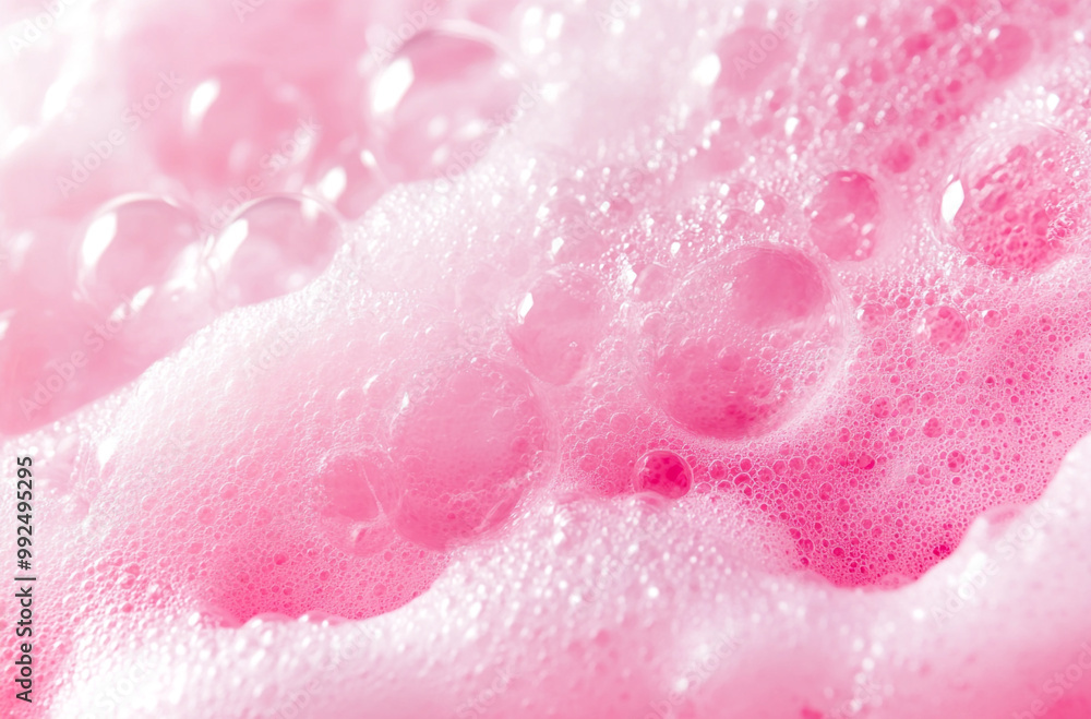 Fototapeta premium Close-up of pink sponge texture background with bubbles