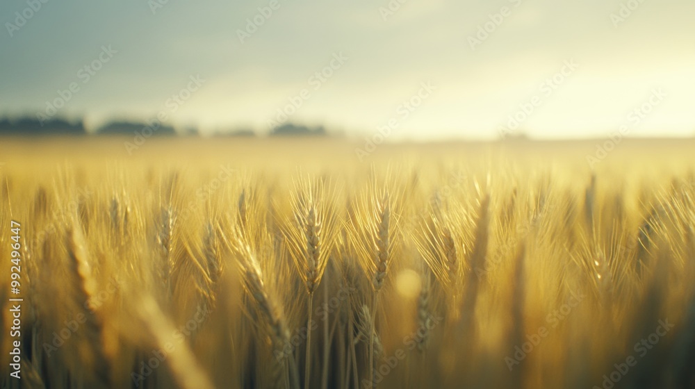 A golden wheat field glows under soft dusk lighting, highlighting the beauty of nature as evening approaches A golden wheat field glows under soft dusk lighting, highlighting the beauty of nature as evening approaches