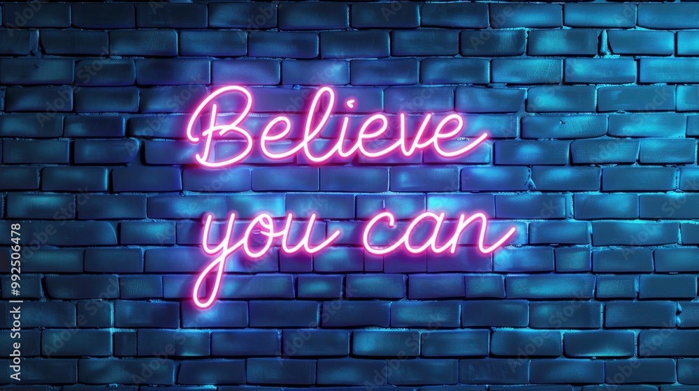 Positive inspirational quote neon sign on brick wall background ai generated image Positive inspirational quote neon sign on brick wall background ai generated image