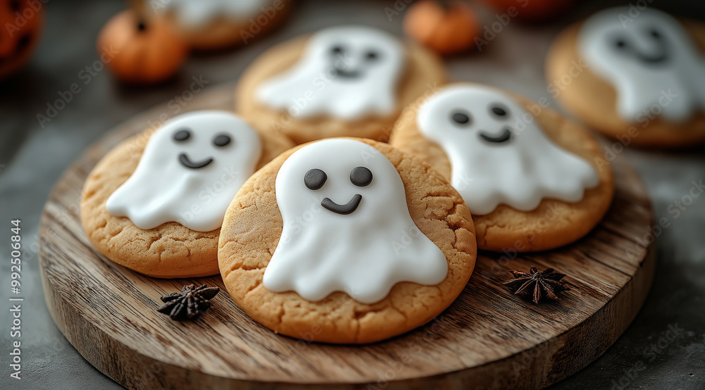 Ghost cookies for Halloween, created with Generative AI technology. Ghost cookies for Halloween, created with Generative AI technology.