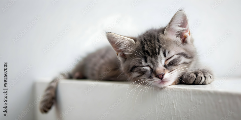A gray kitten peacefully sleeping on a white wall , cat, feline, sleep, peaceful, cozy, rest, relaxation, cute, adorable, pet A gray kitten peacefully sleeping on a white wall , cat, feline, sleep, peaceful, cozy, rest, relaxation, cute, adorable, pet