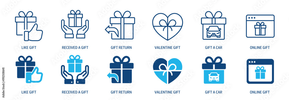 Gift box line and glyph solid icons collection. Minimal icon and symbol series vector illustration Gift box line and glyph solid icons collection. Minimal icon and symbol series vector illustration