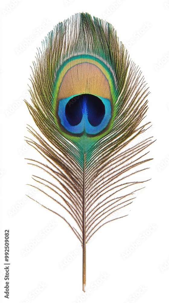 Obraz premium Close-Up of a Vibrant Peacock Feather with Intricate Patterns and Brilliant Colors