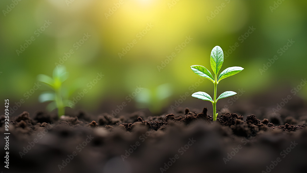 Young green seedlings sprouting in fertile soil symbolizing growth and sustainability in organic farming Young green seedlings sprouting in fertile soil symbolizing growth and sustainability in organic farming
