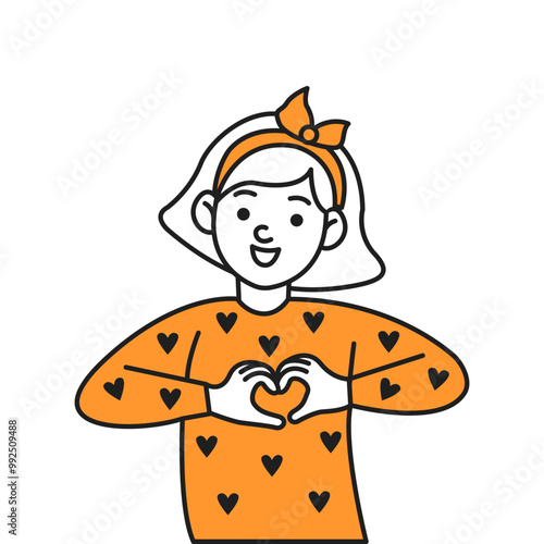 Wallpaper Mural Smiling little girl making heart shape with hands color linear icon. Happy child radiating positive and love character doodle illustration Torontodigital.ca
