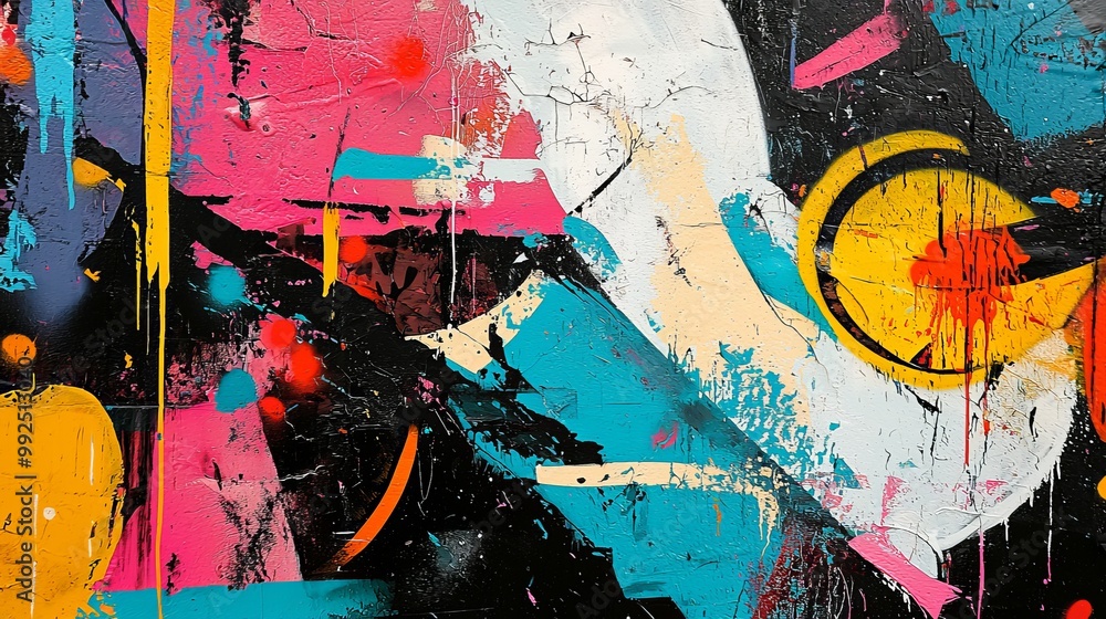 Fototapeta premium Abstract graffiti wall, random shapes and colors
