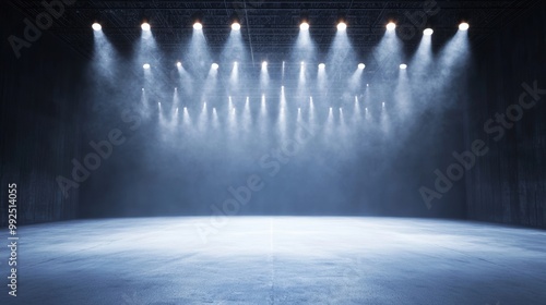 The bright stage is filled with soft light from numerous spotlights, creating an inviting atmosphere for performances or events photo