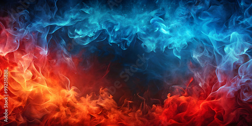 Red and blue fiery background with hot and cold watercolor flames , fire, flames, watercolor,background, red, blue