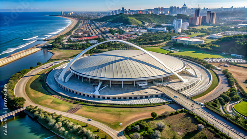A stunning aerial view of the Moses Mabhida Stadium in Durban, South Africa, stadium, Durban, South Africa, architecture