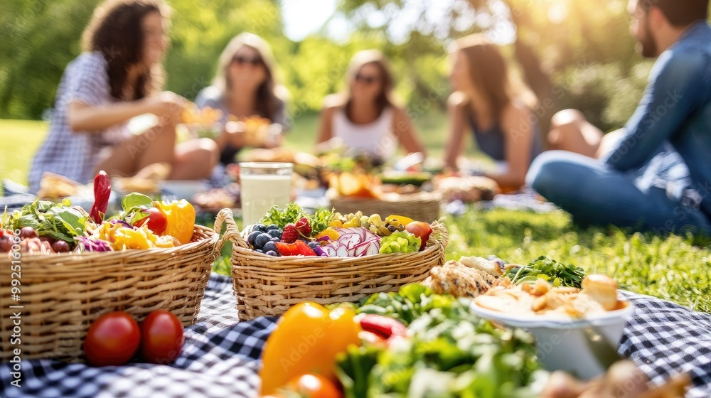 Obraz premium Outdoor Picnic with Friends and Delicious Spreads