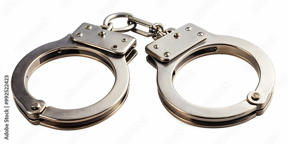 Handcuffs isolated on background, restraint, law enforcement, metal, security, arrest, handcuffed, handcuffing Handcuffs isolated on background, restraint, law enforcement, metal, security, arrest, handcuffed, handcuffing