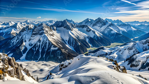 Snow-covered mountains in Austria with a breathtaking view from Mount Spieleckkogel , Austria, winter, panoramic, extreme