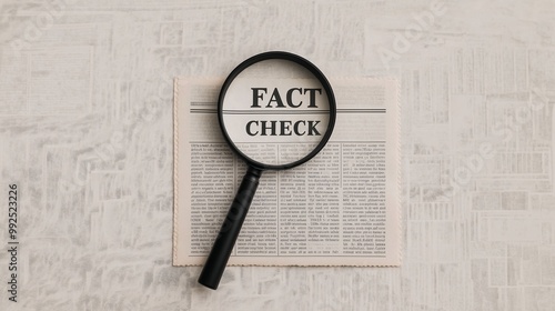 Fact Checking with Magnifying Glass on Newspaper