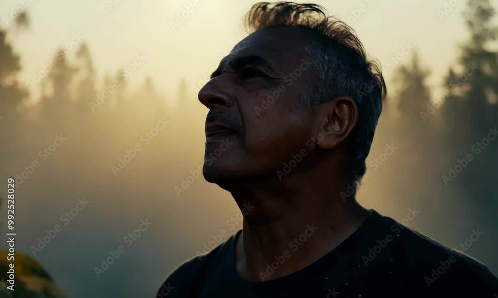 Cuban Man Calling in Misty Forest at Dawn Cuban Man Calling in Misty Forest at Dawn