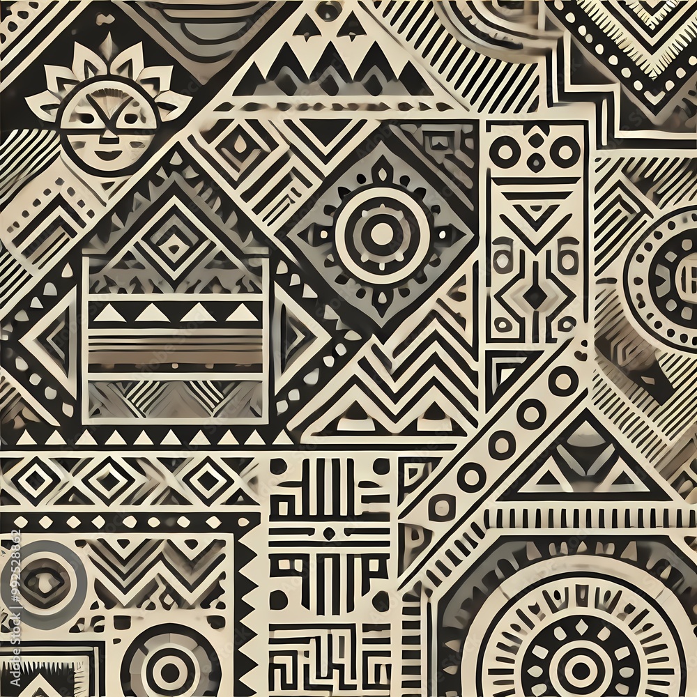 Tribal geometric patterns with indigenous symbols on a monochromatic background Tribal geometric patterns with indigenous symbols on a monochromatic background