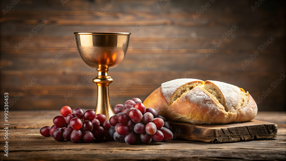Sacred communion bread and wine symbolizing the body and blood of ...