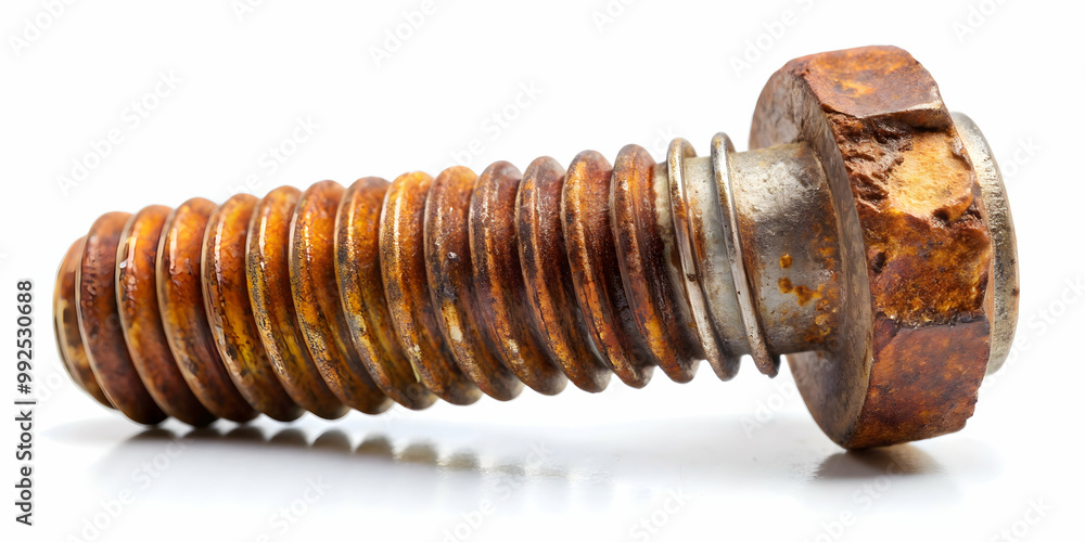 Close-up image of rusty metal screw with visible threads, ideal for industrial and mechanical projects Close-up image of rusty metal screw with visible threads, ideal for industrial and mechanical projects
