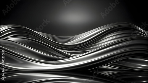 Black wavy monochrome abstract background with glossy dark waves, abstract, background, black, waves, monochrome, glossy photo