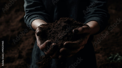 Hands Holding Soil  Close Up  Dark Background