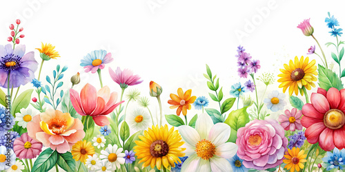 Colorful watercolor spring and summer flowers on white background, spring, summer, flowers, colorful, watercolor, pattern