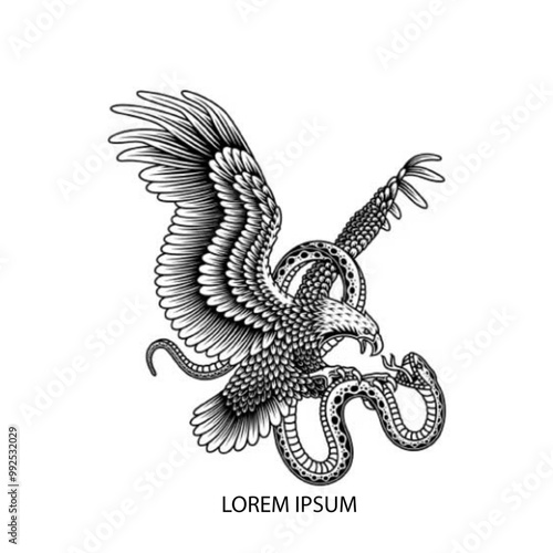 Premium Vector | Black Falcon A Vector Logo Design. Bald eagle with  flag color vector image. Vintage hand drawn of eagle and snake battle vector image.