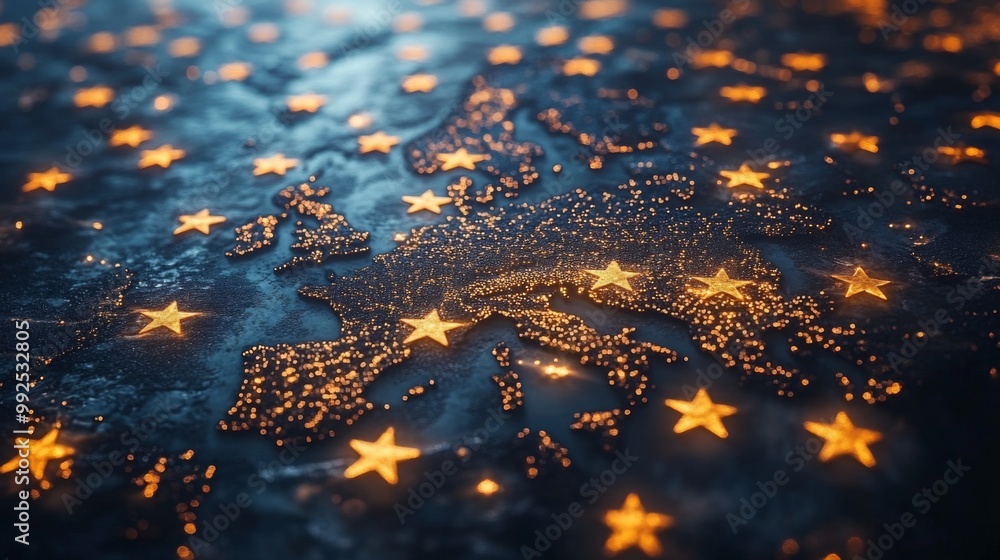 European Union Map Illuminated by Golden Stars European Union Map Illuminated by Golden Stars