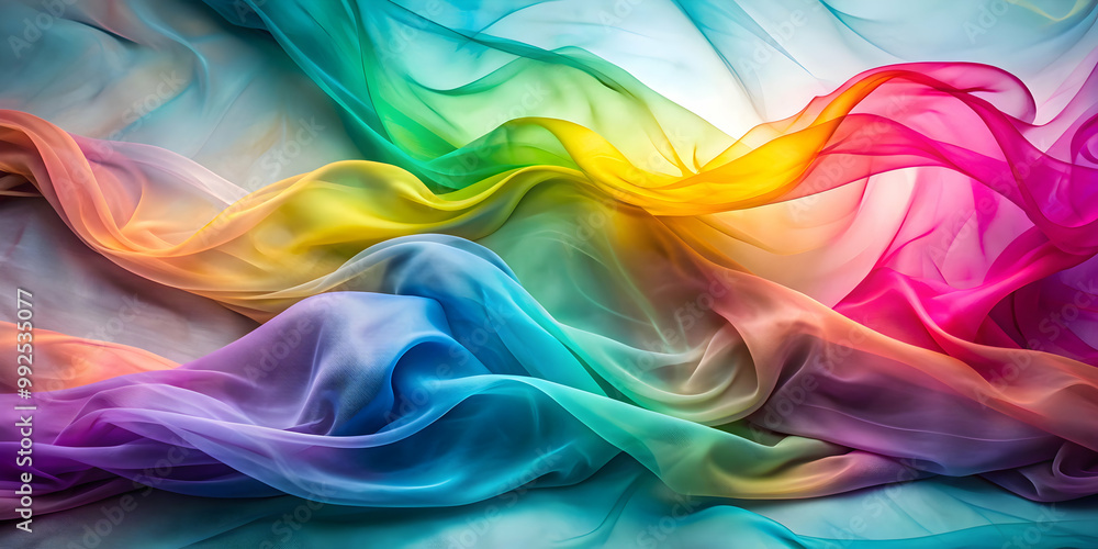 Abstract neon-like smoke in a gradient of colors on silk fabric background caught in a gentle breeze, neon, smoke Abstract neon-like smoke in a gradient of colors on silk fabric background caught in a gentle breeze, neon, smoke