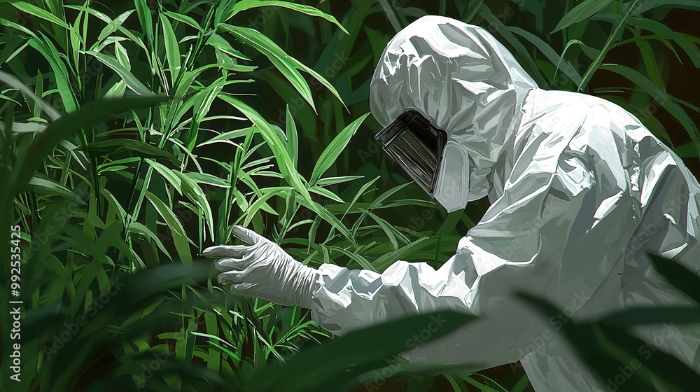 Person in Protective Gear Among Lush Greenery Person in Protective Gear Among Lush Greenery