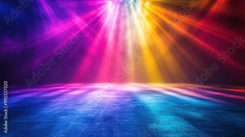 Vibrant Colorful Stage Lights Illuminating an Empty Dance Floor with a Spectrum of Colors