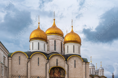 The Dormition Cathedral in Moscow Kremlin, also known as the Assumption Cathedral or Cathedral of the Assumption