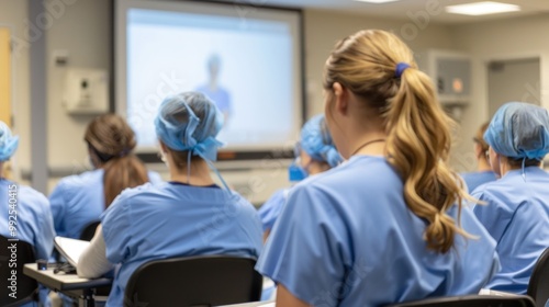 Nurses attending a training session in a hospital conference room.