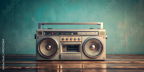 Old radio cassette playing eighties music, radio, cassette, vintage, portable, eighties, music, poster, design, background