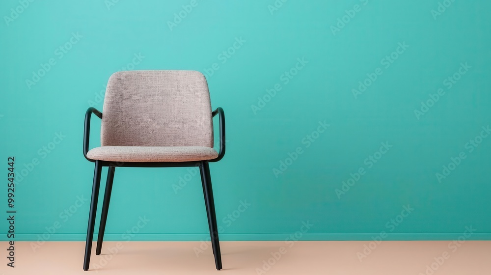 High chair with a matte black frame and a soft, fabric seat in a muted color, muted fabric, modern minimalism High chair with a matte black frame and a soft, fabric seat in a muted color, muted fabric, modern minimalism
