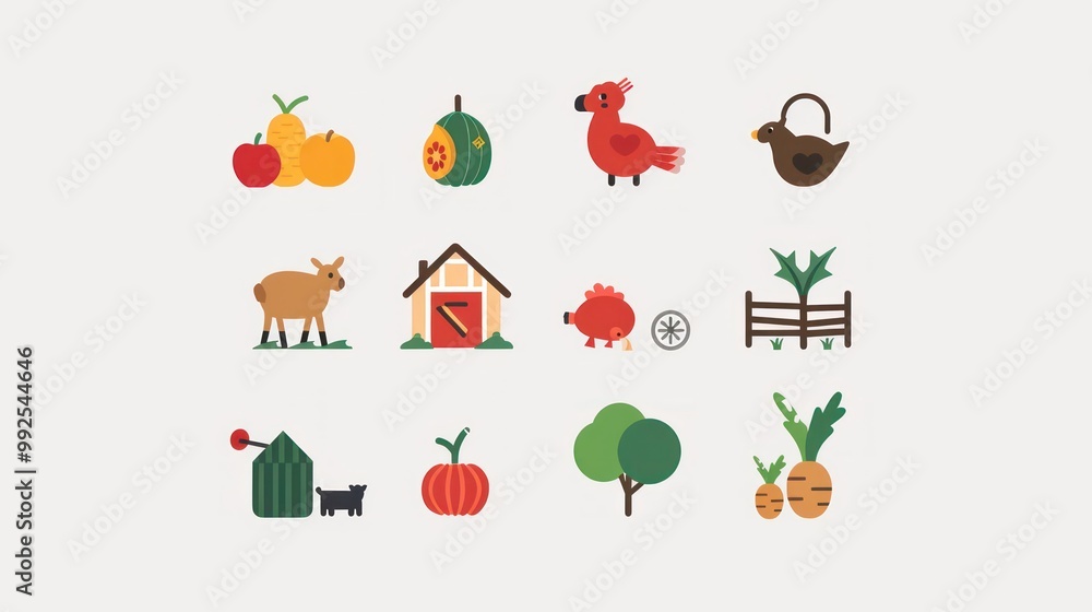 Simple and clean farm icons for a digital application. Simple and clean farm icons for a digital application.