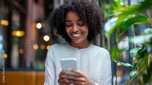 A customer interacting with a chatbot on a smartphone, receiving instant responses powered by AI photo