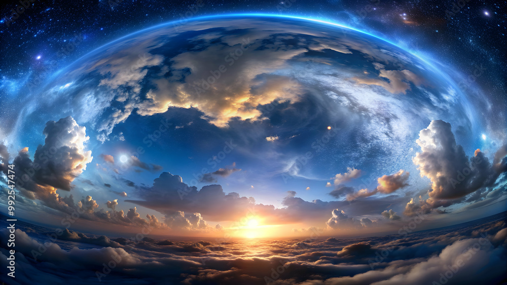 Fototapeta premium 360 degree equirectangular projection space with cloud and stars
