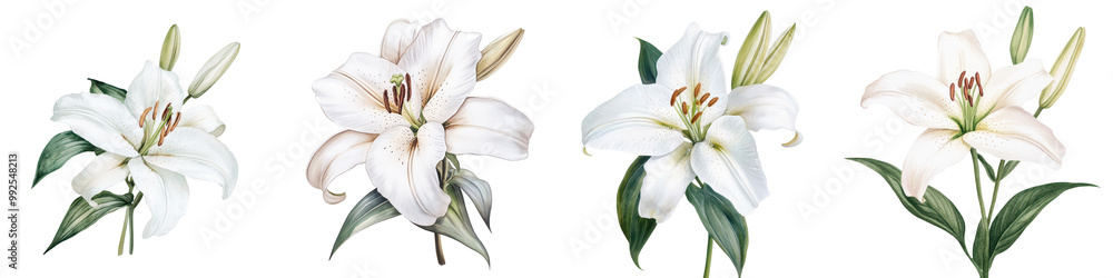 Obraz premium Majestic White Lilies in Bloom Exuding Elegance and Purity Captivating floral arrangement showcasing the pure delicate beauty of white lilies against a lush verdant backdrop These fragrant