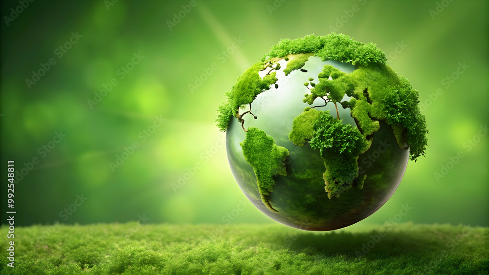 Lush globe covered in vibrant foliage symbolizing vitality and balance, nature, earth, plants, growth, green, environment Lush globe covered in vibrant foliage symbolizing vitality and balance, nature, earth, plants, growth, green, environment
