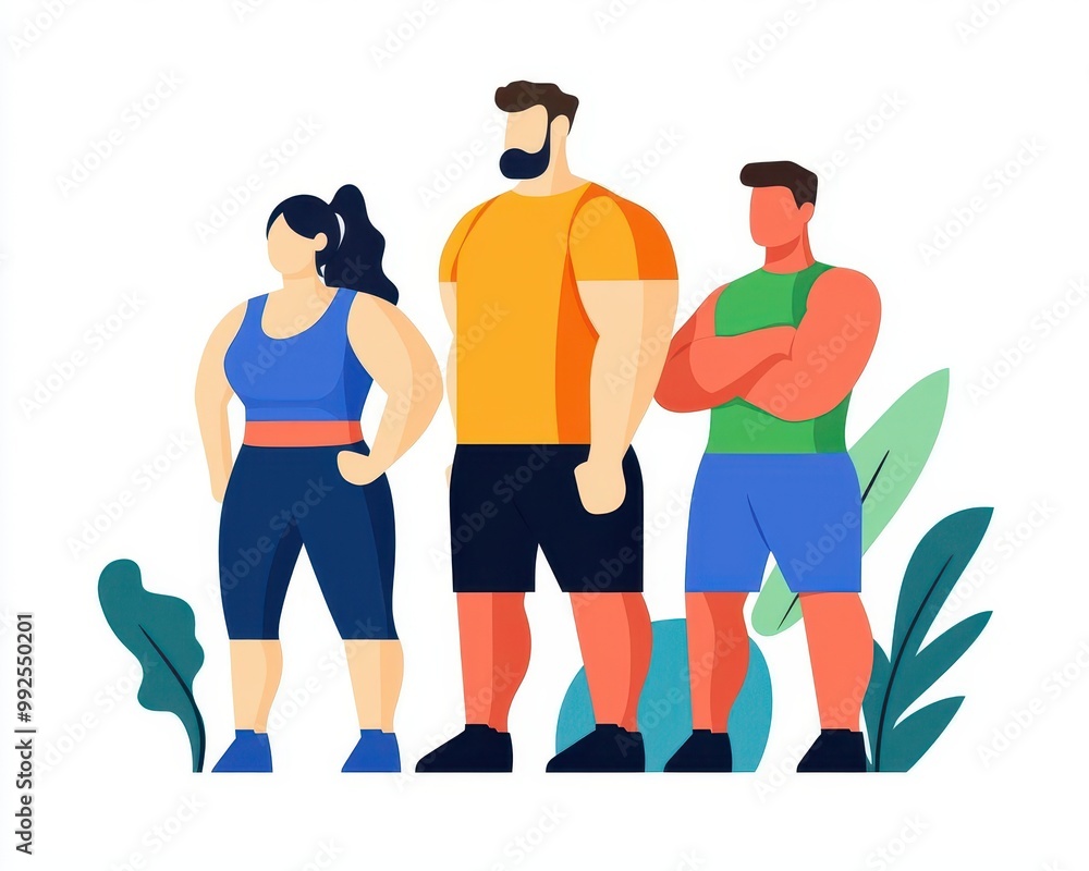 Micro workout community, group training, flat design illustration