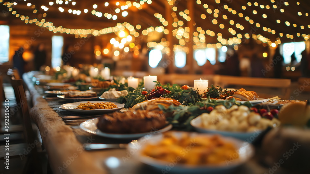 Fototapeta premium Rustic Thanksgiving Feast in Barn Setting