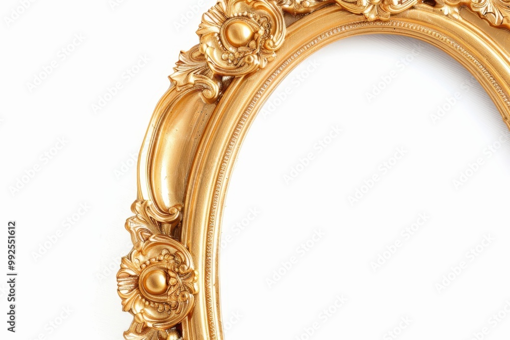 Fototapeta premium Elegant oval antique picture frame, intricately carved wood, vintage aesthetic, perfect for showcasing cherished memories, adds a touch of nostalgia to any decor.