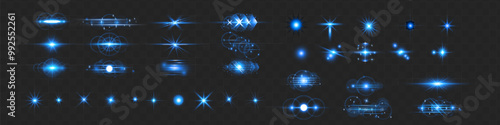 Blue glowing light explode on transparent background. Sparkling magical dust particles. Bright star. Transparent shining sun, bright flash. Vector illustration