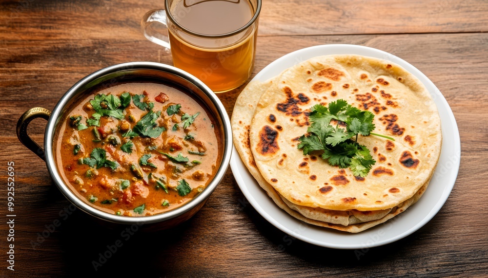 Traditional Indian Curry Variety Served with Masala Tea and Chapati Traditional Indian Curry Variety Served with Masala Tea and Chapati