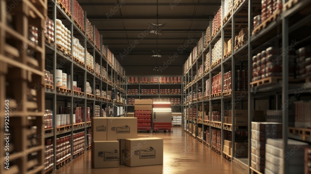 Obraz premium Organized Warehouse Interior with Shelves and Boxes