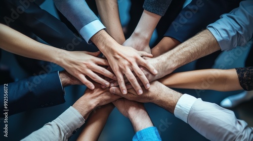 Group of hands joined together in unity