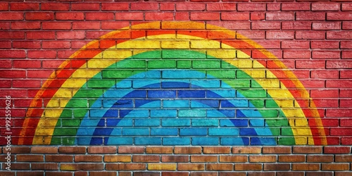 Rainbow painted on brick wall , vibrant, colorful, street art, urban, graffiti, mural, paint, colors, artistic