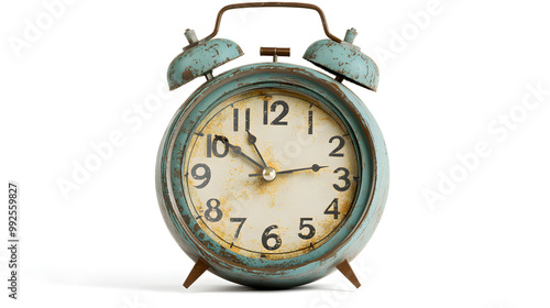 A vintage-style alarm clock with a classic bell on top.