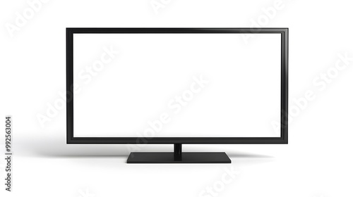 A sleek, modern flat-screen television with a minimalist design, displaying a blank white screen, ideal for showcasing content.